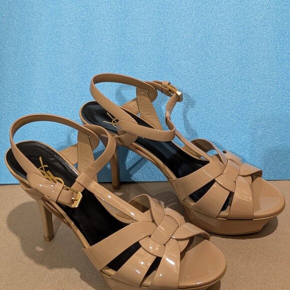 Yves Saint Laurent Tribute Platform Sandals, Beige, Leather, size 37 / US 7 - Picture 1 of 6